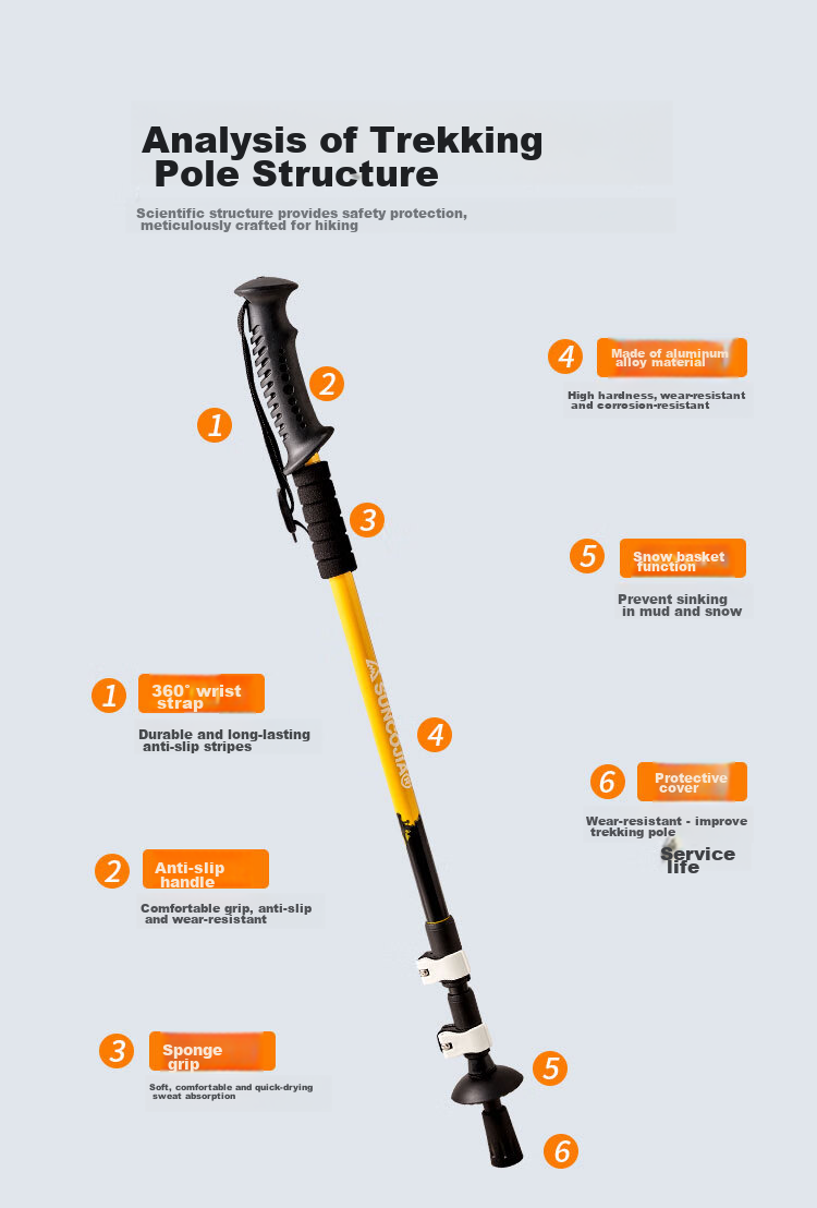 Suncojia Outdoor Hiking Pole, Telescopic Aluminum Alloy Walking Stick, Non-Folding Ultra-Light Climbing Trekking Pole, Self-Defense Cane 3