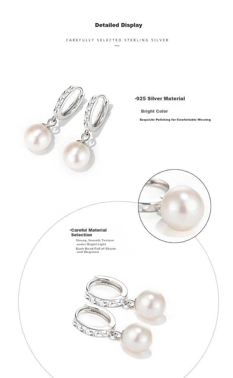 Qlady 925 Silver Freshwater Pearl Earrings for Women, Luxury Silver Jewelry Pearl Earrings Studs Clasp, Birthday Gift for Mom Or Wife 5