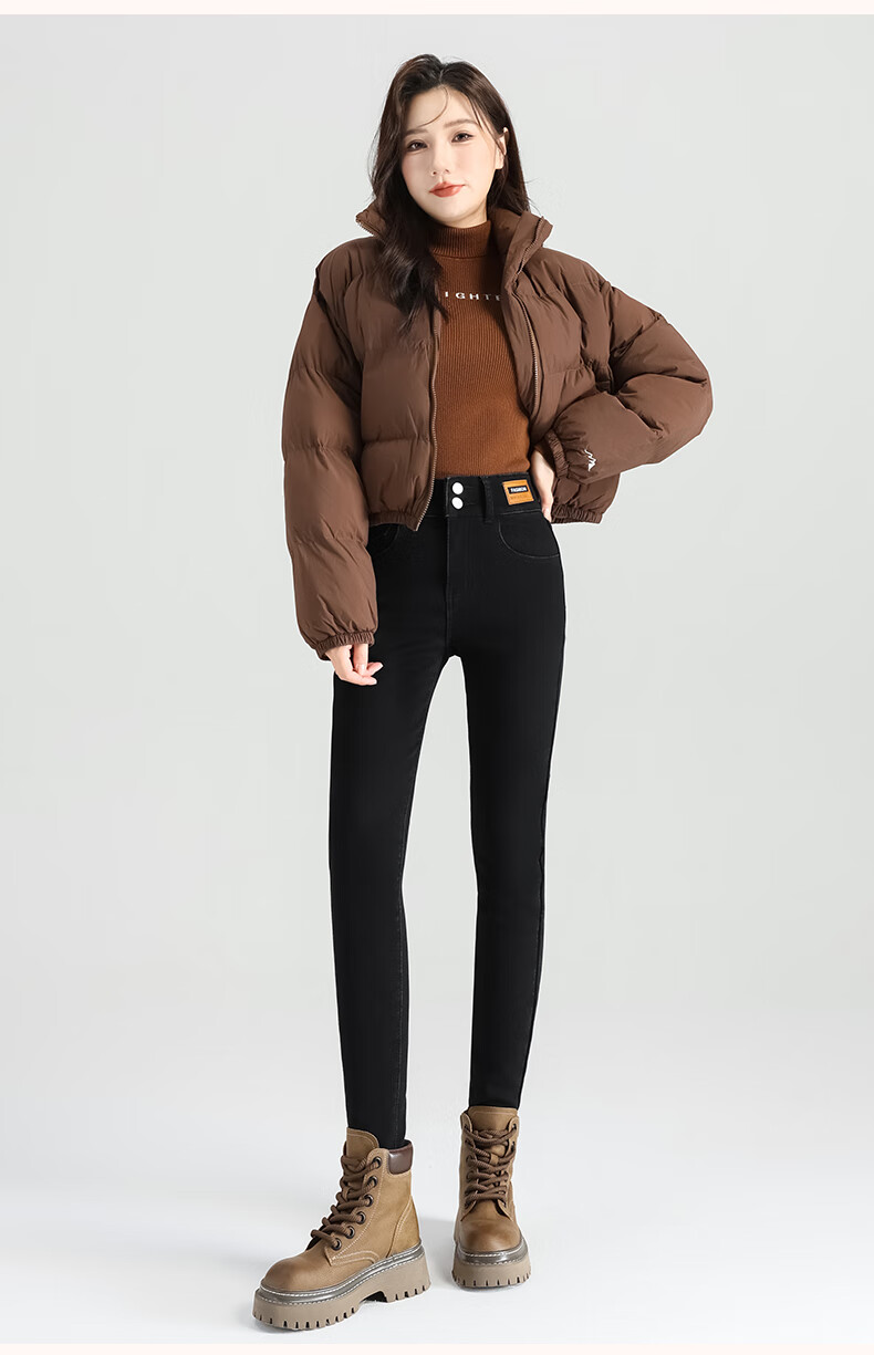 LangSha High-Waisted Jeans with Double Buttons for Women, Spring And Autumn Fashion, Leather Label, Skinny Pants, High Elasticity, Slimming, Fitted Pencil Pants for Wome 23