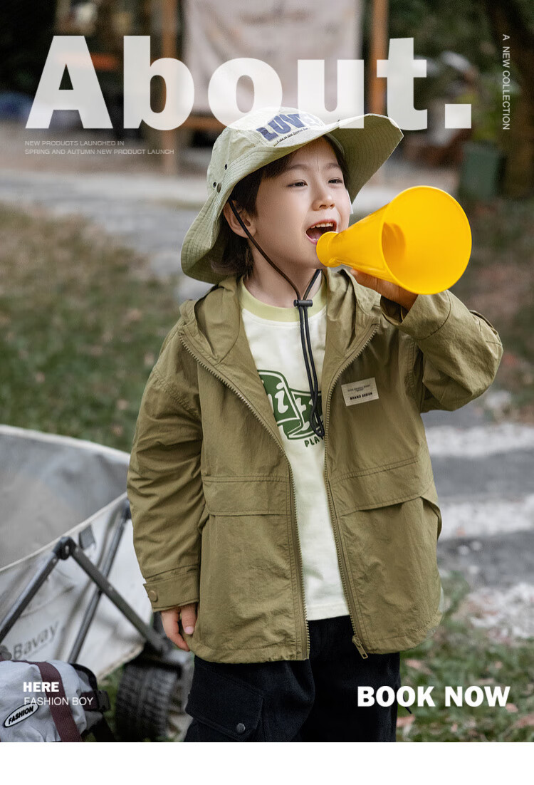 LUSON Chen Da Zhu Boys' Outdoor Hooded Workwear Jacket, 2025 Spring And Autumn New Style, Children's Water-Repellent Hiking Coat, Outerwear 1