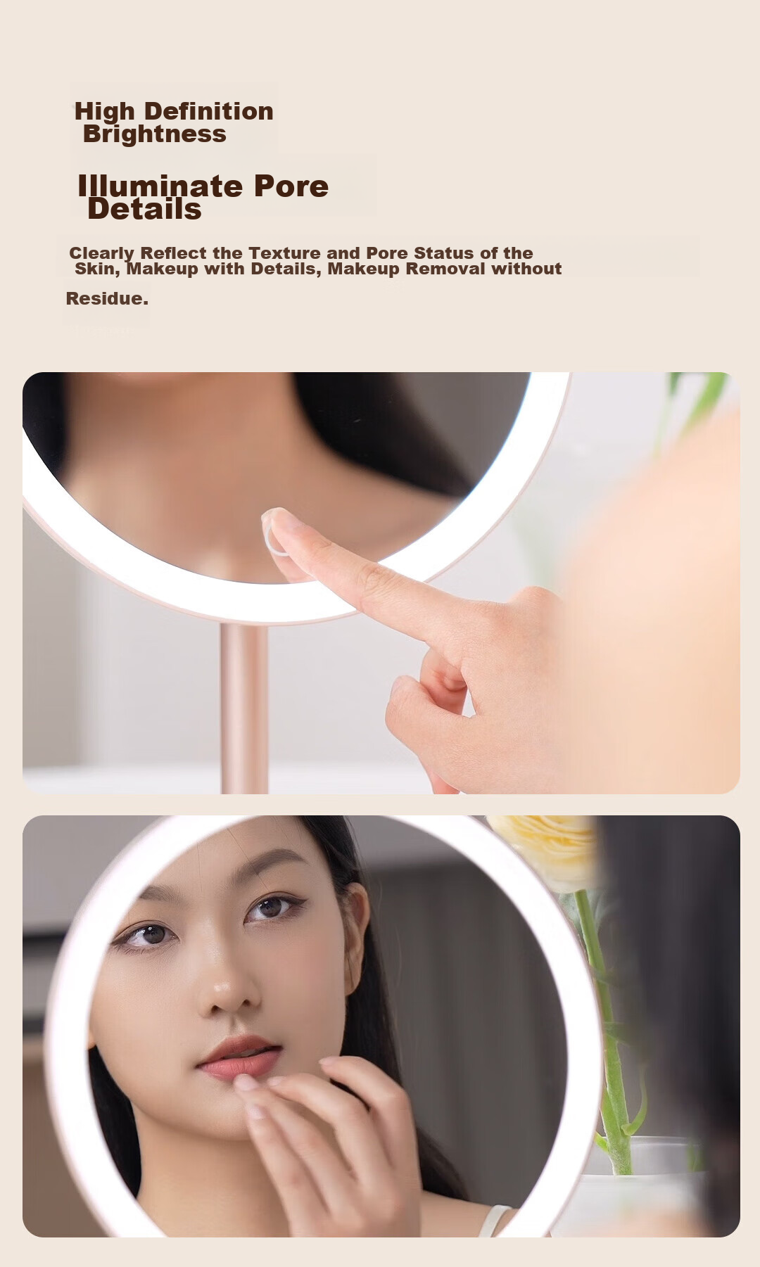 DOCO LAB LED Makeup Mirror with Light, Smart Dressing Table Vanity Mirror for Bedroom, Dormitory, Desktop, Large High-Definition Touch-Up Mirror, Birthday Gift for Girlfriend 11