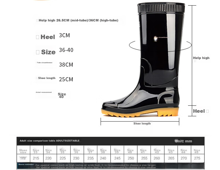 Warrior Men's Mid-High Rain Boots, Rubber Shoes, Overshoes, Waterproof Footwear, 8868 Black High-Top, Size 40 3