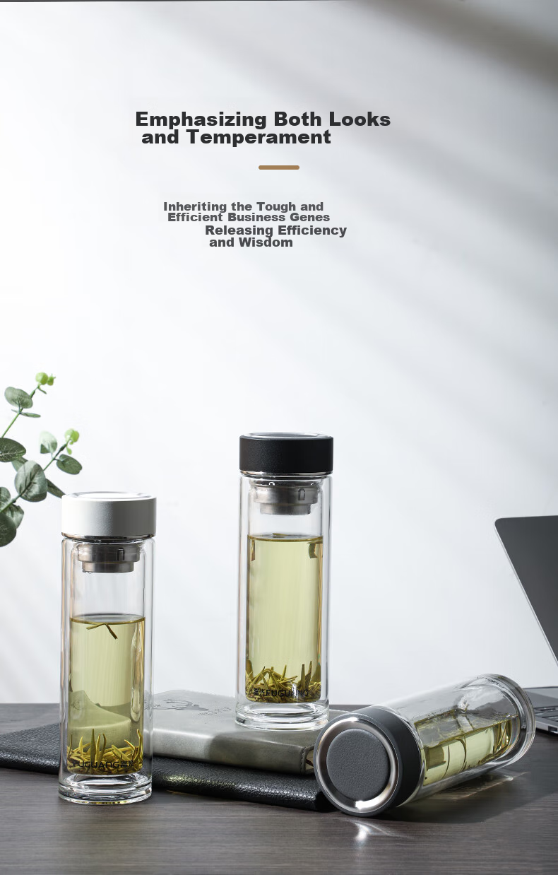Fuguang Double-Layer Glass Cup, High Borosilicate Tea Infuser Mug, Portable Business Water Bottle for Car And Travel, Suitable for Men And Women, 400ml 10