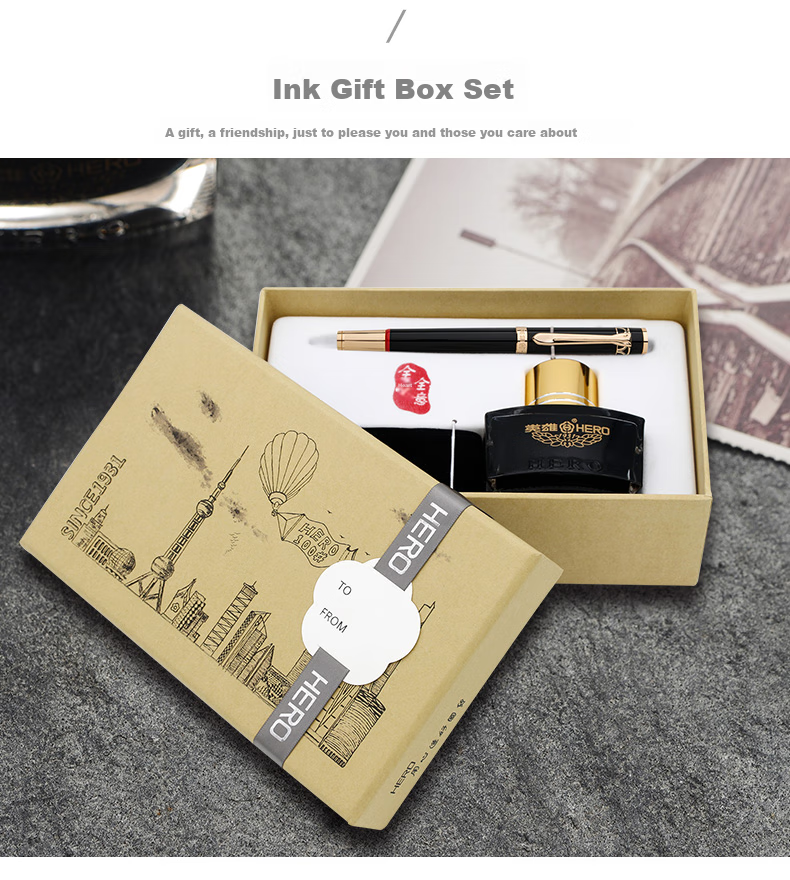 HERO Fountain Pen Gift Box, Shaohua Series, High-Quality Adult Calligraphy Business Signature Pen for Men And Students, Birthday Gift for Boys, Three-In Gold 10K 13