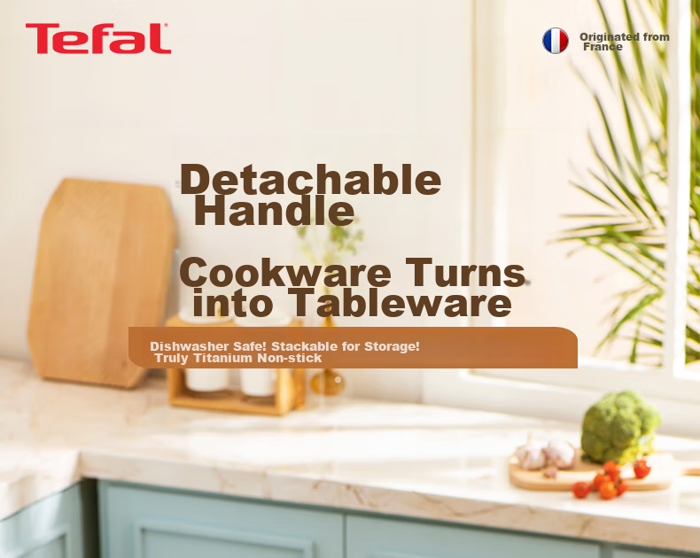 Tefal Cookware Set, Versatile Cast Aluminum Red Heart Detachable Frying And Stir-Frying Pan with Titanium Non-Stick Coating, Six-Piece Set, Dishwasher Safe 3
