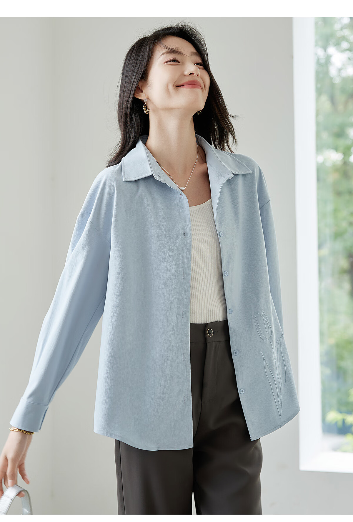 Chushen Spring And Autumn Long-Sleeve Shirt for Women, Wilderness Maillard Floral Embroidery Elegant Office Versatile Blouse S143C2024 14