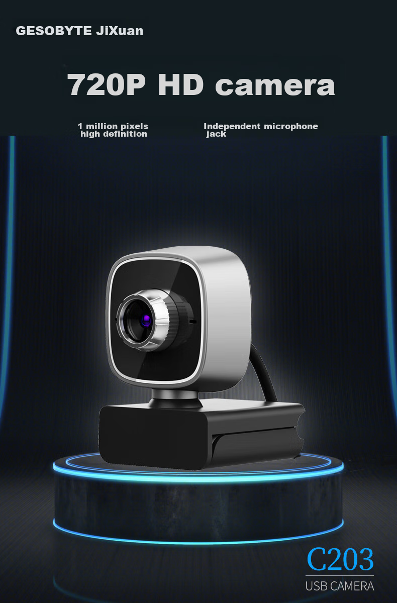 GESOBYTE C203 720P HD Webcam with Independent High-Definition Microphone for Live Streaming, Video Calls, Conferences, Online Teaching, Home Use, Laptop And Desktop USB Interface, Plug-And 1