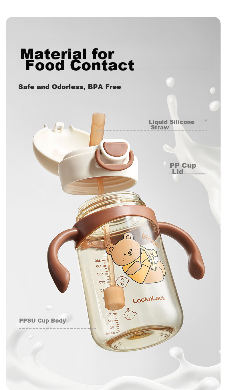 LOCK&LOCK Learning Cup with Straw for Babies 6 Months And Above, Water Cup for 1-3 Years Old, PPSU Milk Cup, Children's Straw Bottle 12