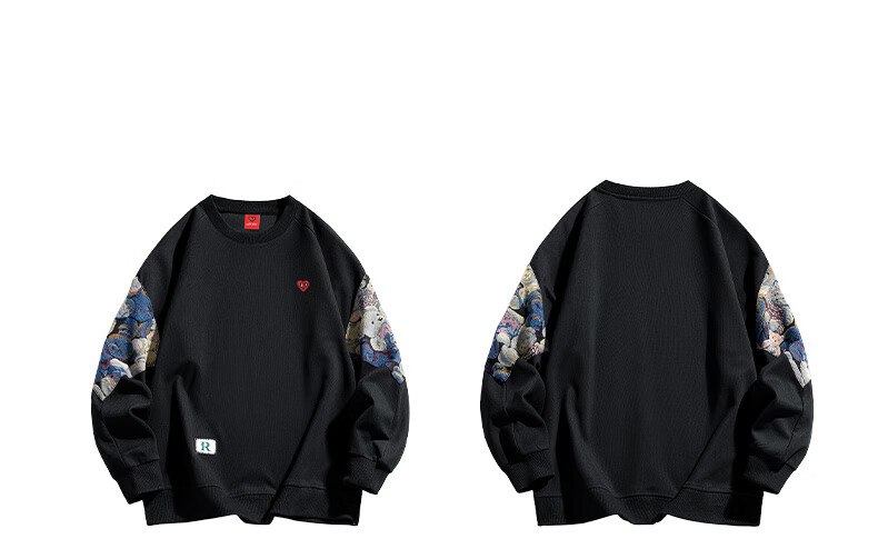 Chaersitaoxin Bear Sweatshirt for Men, Spring And Autumn Season, Color Block Embroidery, Couple's Round Neck Base Layer, Gray, XL 5