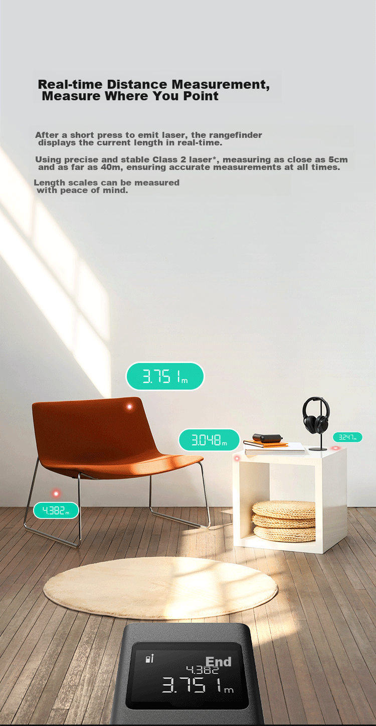 MIJIA Xiaomi, MIJIA Smart Laser Rangefinder, High-Precision Surveying Ruler, Electronic Ruler, Infrared, for Home Renovation Measurement 4