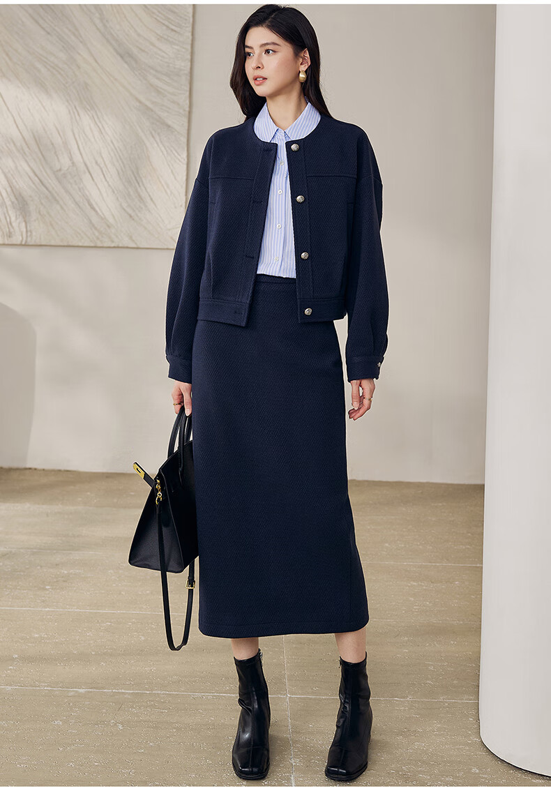 ROEYSHOUSE French Texture Short Jacket and Skirt Two-Piece Set 12889 Dark Blue L 5