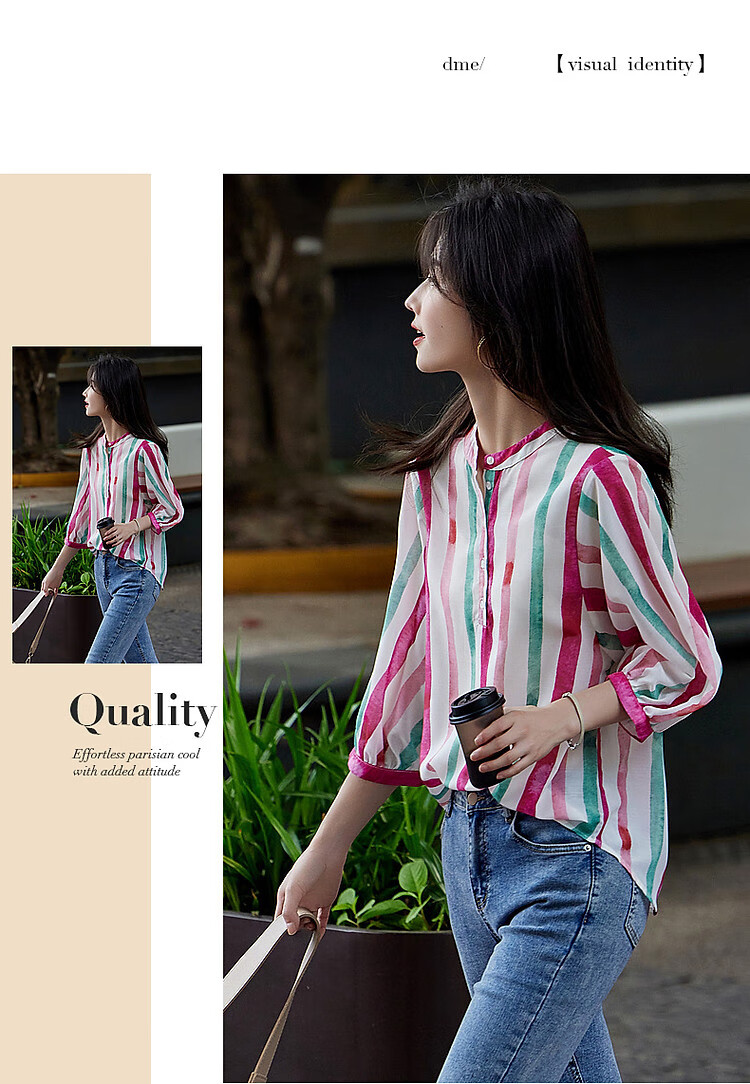 Dme Spring And Autumn Literary Style Smooth Holiday Shirt, Stand-Up Collar Lantern Sleeve Concealing Shirt, Women's Top 8