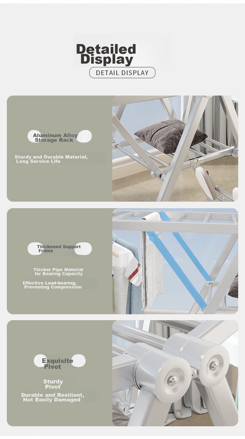 HKG Aluminum Alloy Wing-Shaped Folding Clothes Drying Rack for Balcony, Indoor And Outdoor Use, Suitable for Hanging Clothes And Quilts, 1.6m 13