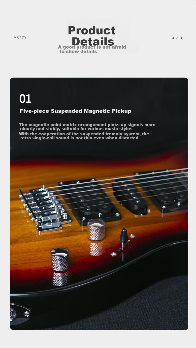Minsine MS170/Sunset Color Electric Guitar, Beginner's Electric Guitar, Professional-Level Electronic Guitar, Single Pickup Rock Guitar 8
