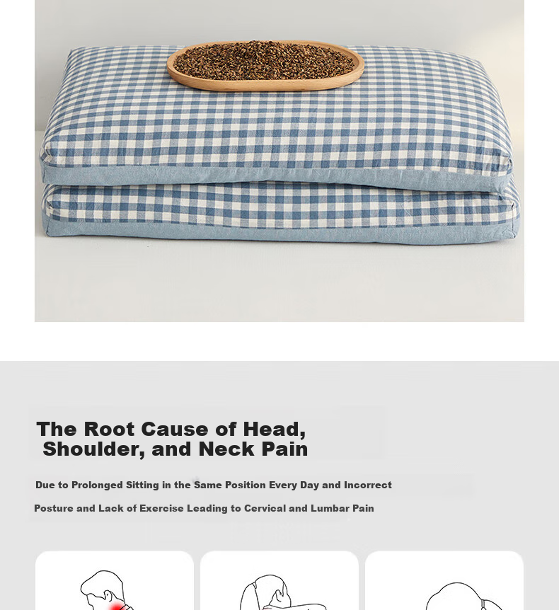 Hodo All-Cotton Buckwheat Pillow, Buckwheat Hull Pillow, Buckwheat Husk Pillow Core, Deep Sleep Cervical Pillow, Neck Support Pillow, 35*55cm, Light Blue 4