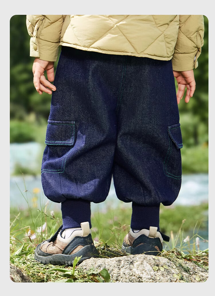 Ciciibear [Integrated Fleece Anti-Fade] Baby Denim Jeans Fleece-Lined Thickened Winter Cargo Pants Boys Children's Trousers 12