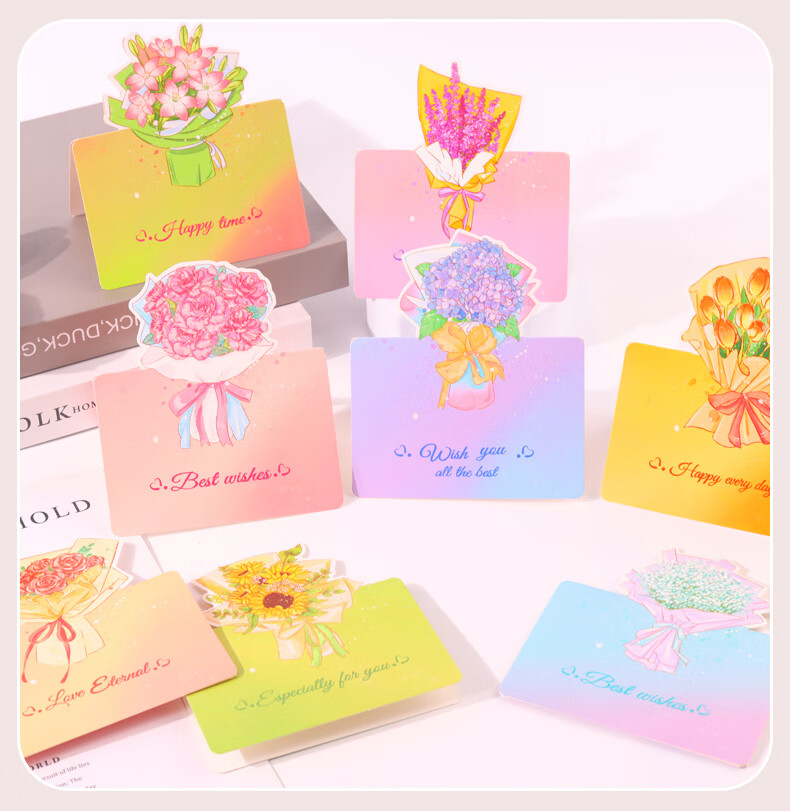 BOJIAO Handwritten 3D Bouquet Greeting Card Creative Small Card for Mother's Day Birthday Valentine's Day Confession Teacher's Day Gift High-End Message Card 9