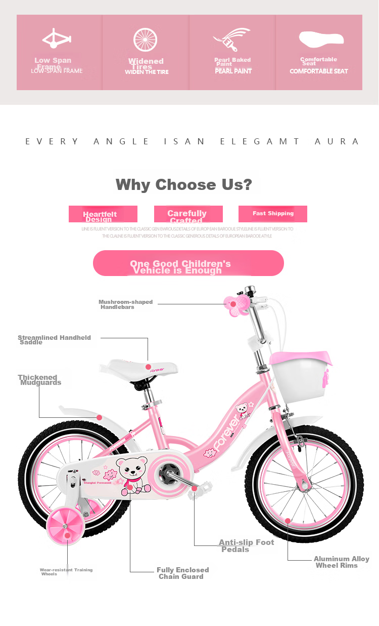 FOREVER Children's Bicycle for Ages 4-8, Boys And Girls, Toddler Bike, Kids' Pedal Bike, Removable Training Wheels, 16-Inch, Purple 2