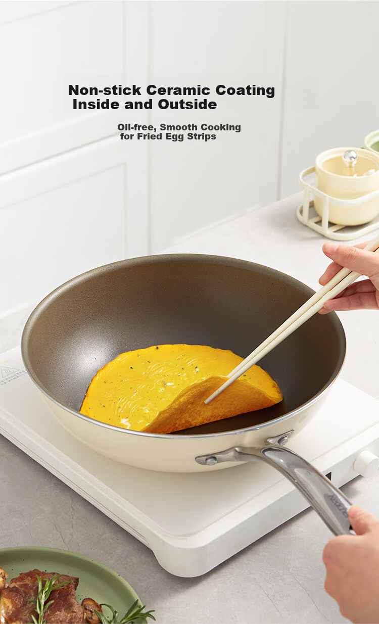 REDCHEF Titanium Ceramic Non-Stick Flat-Bottom Stir-Fry Pan, Frying Pan, Compatible with Gas And Induction Cooktops, Smokeless, 30cm 10