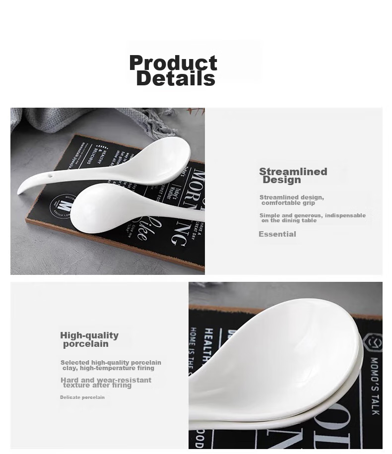 Shihua Ceramic Large Soup Ladle Rice Spoon 22.8cm, Large Serving Ladle for Soup And Porridge, Long-Handled Soup Spoon, Dining Spoo 8