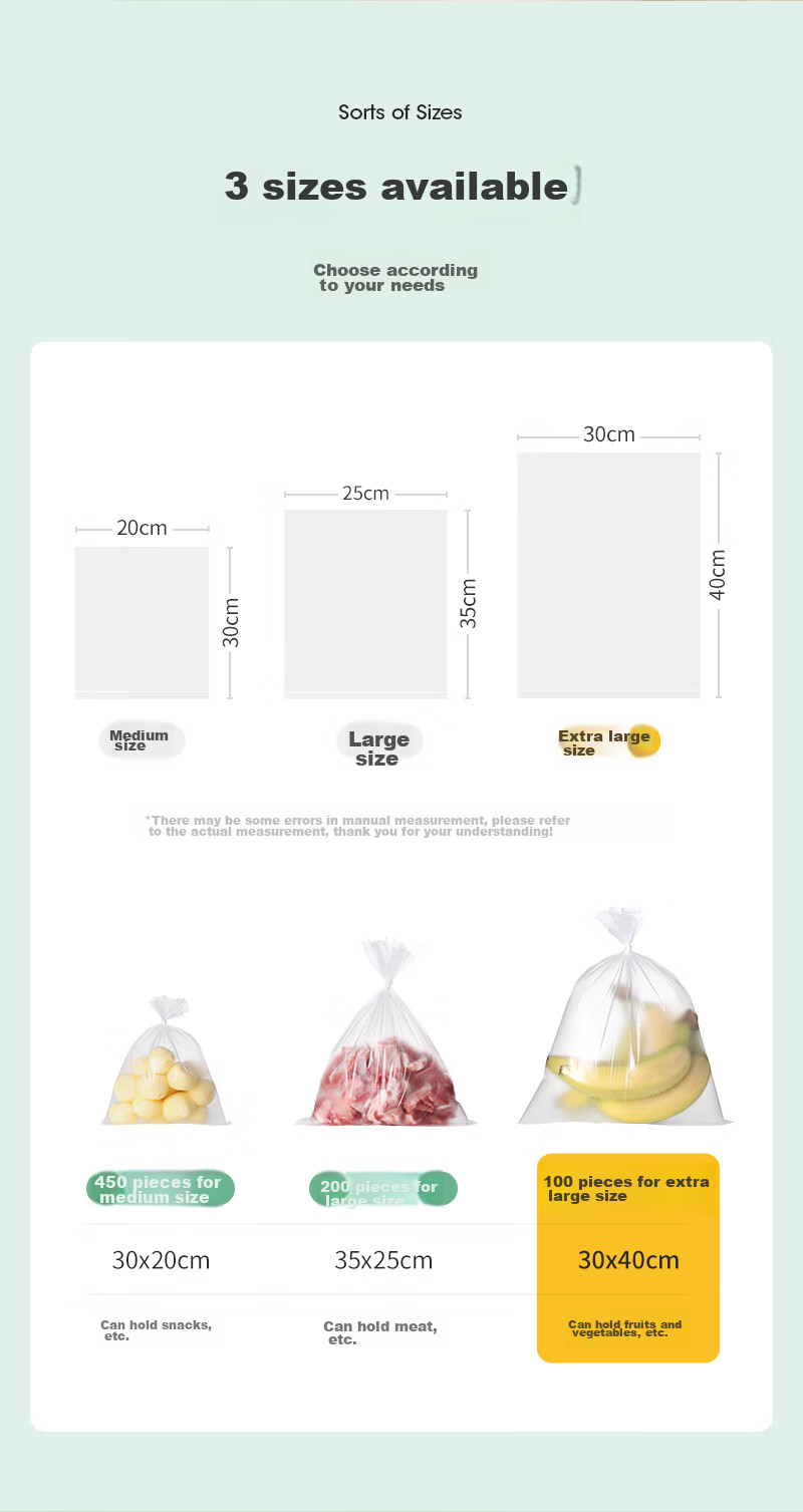 MARYYA Food Storage Bags, Food-Grade Medium Size, 250 Count, Kitchen Refrigerator Food Preservation Bags, Specially Designed for Fridge Use 12