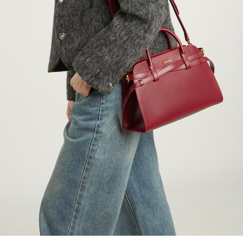 JONBAG Leather Kelly Bag Strap Handbag for Women, Elegant Red Wedding Bag 2026 New Style Wedding Souvenir Gift for Girlfriend 25
