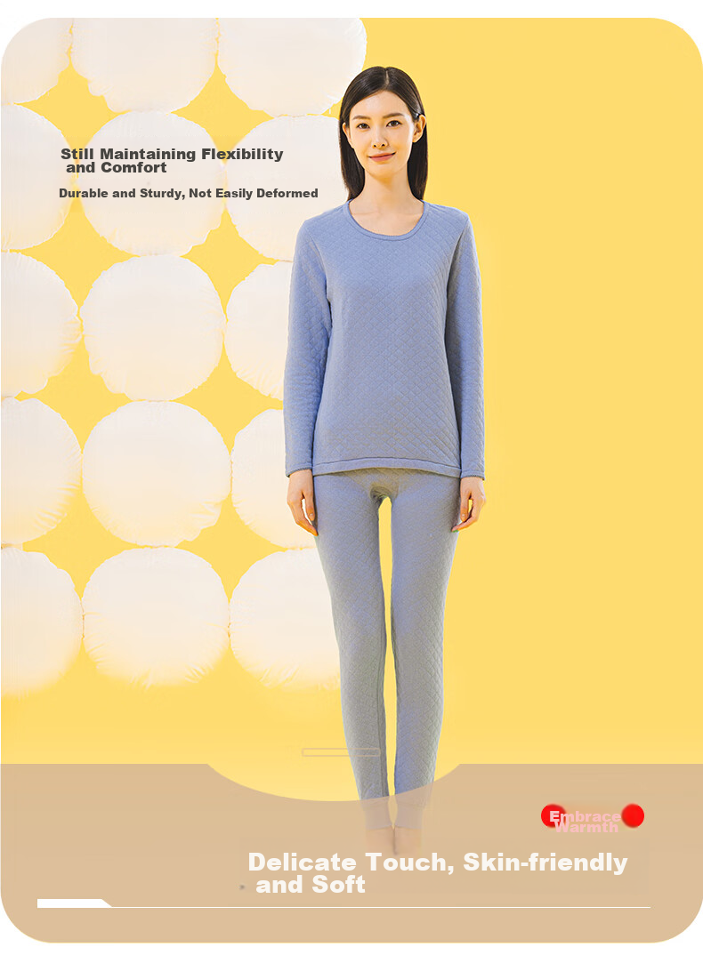 Yiershuang [7A Antibacterial And Anti-Mite Three-Layer Thickened] Autumn And Winter 100% Cotton Thermal Underwear Set for Women, Autumn Top And Pants 14