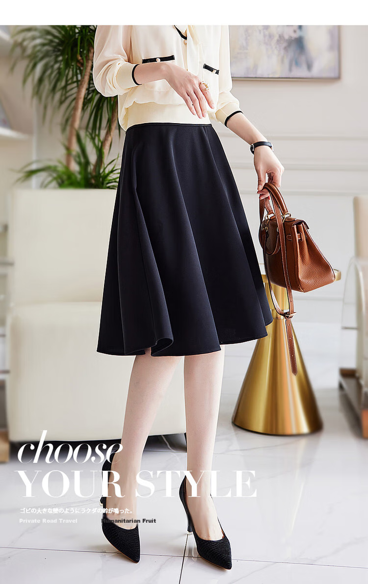 Dme [Tongqun A-Zi Umbrella Skirt] Spring And Autumn Waist-Cinching Midi Skirt, Simple Half Skirt for Women, Gray-Green, L 1