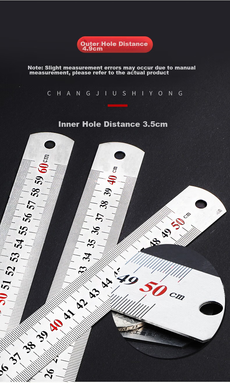 Tianshun Steel Straight Ruler, 50 Cm, Thickened Stainless Steel Ruler, for Woodworking, 0.1mm Precision, Measuring Tool 7