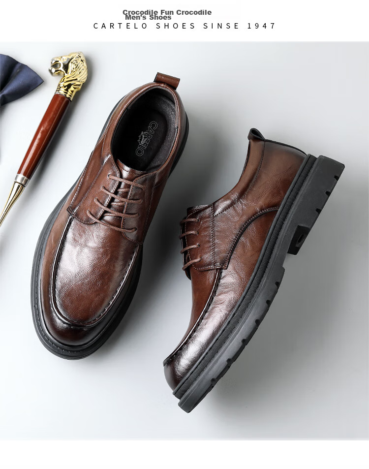 CARTELO British Men's Formal Leather Shoes, Breathable Classic Business Men's Shoes, Hand-Grain Low-Top Leather Shoes for Men, 9903 Black, Size 42 16
