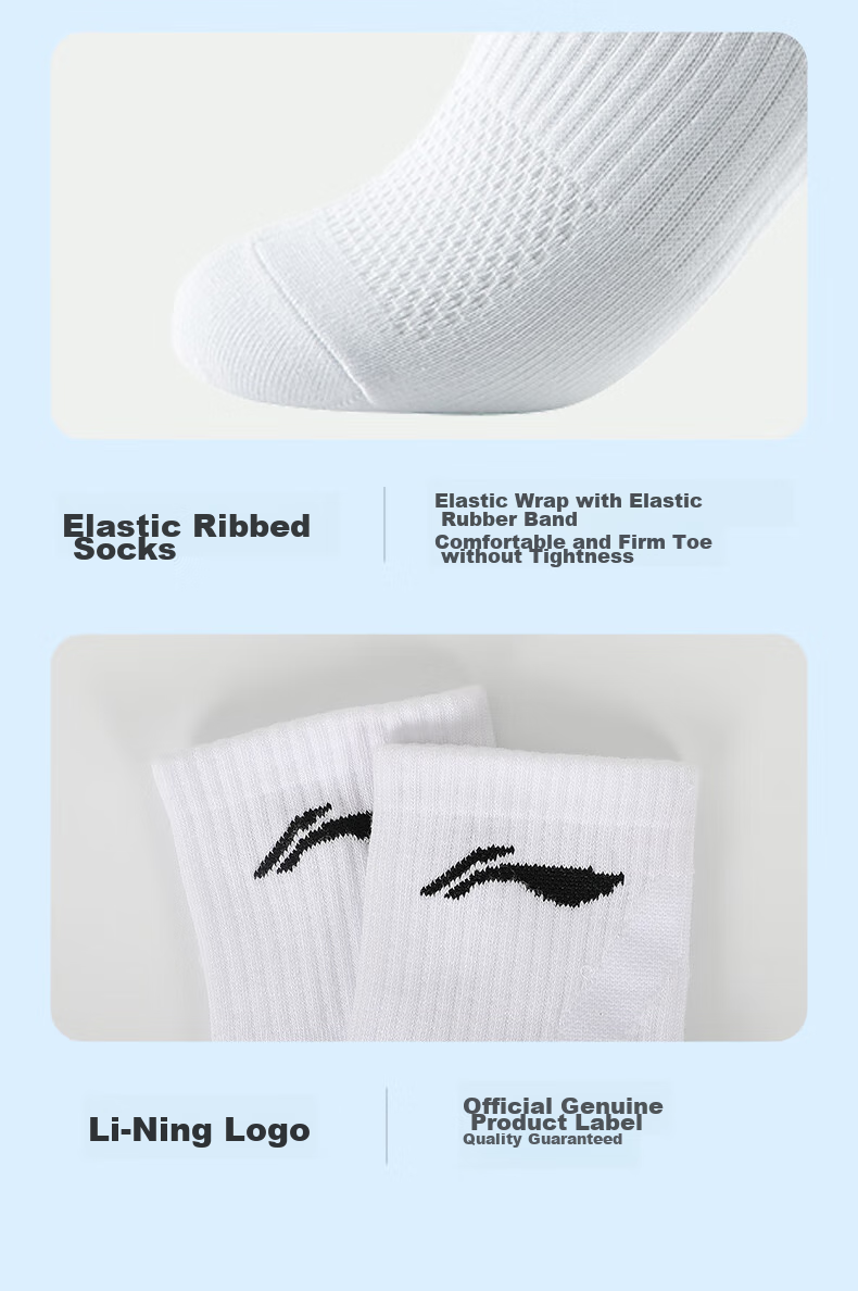 Li-Ning Socks for Men And Women (3 Pairs), Cotton Socks for All Seasons, Sweat-Absorbing, Running, Antibacterial, Breathable White Lifestyle Socks 15