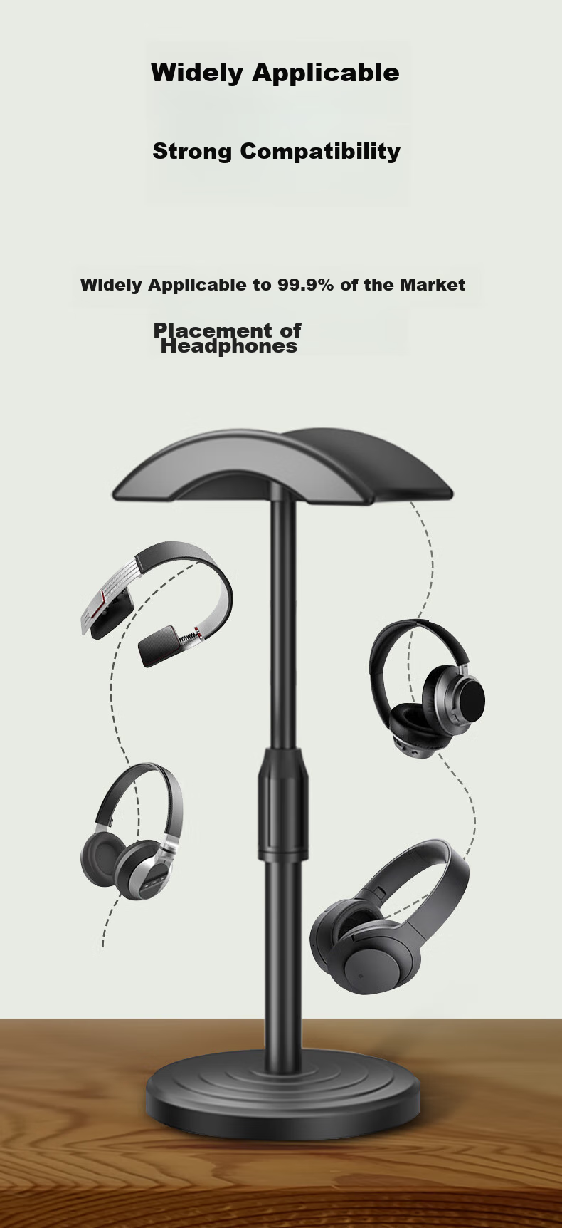 Masentek Headphone Stand, Computer Bluetooth Headset Gaming Bracket, Controller Storage Hook, Desktop Bedside Wall-Mounted Adhesive Shelf Holder, Universal Black 6