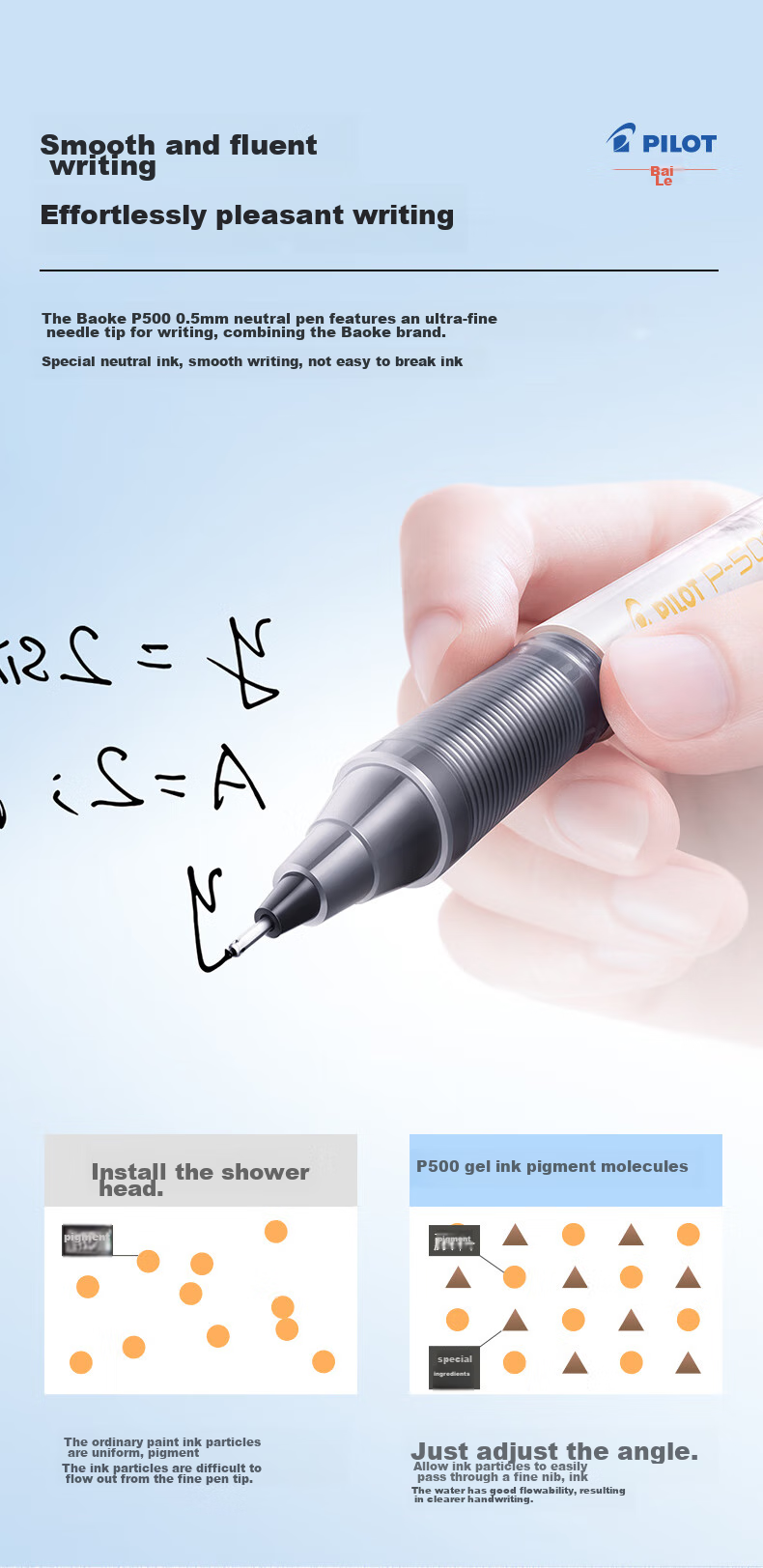 PILOT P500 Gold Label Blue Gel Pen, 0.5mm, Signature Pen, Business Direct Liquid Rollerball Pen, Student Exam Writing Pen, High-Quality Office Stationery, 1 Piece 4