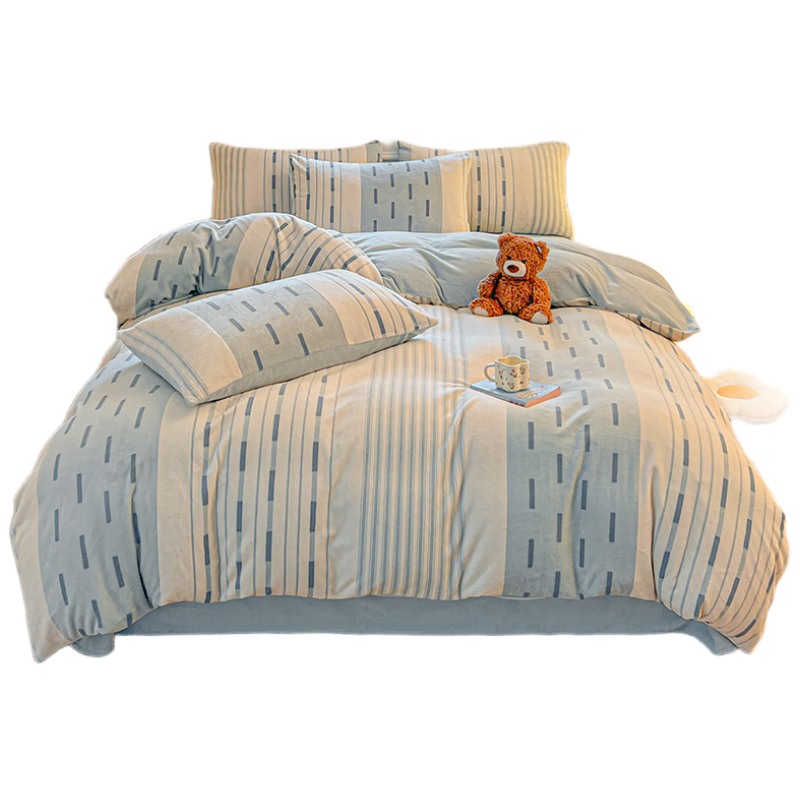 MUJI Winter Milk Velvet 4-Piece Bedding Set Flannel 1.8m Double-Sided Velvet Double Duvet Cover 200x230cm Bed Sheet