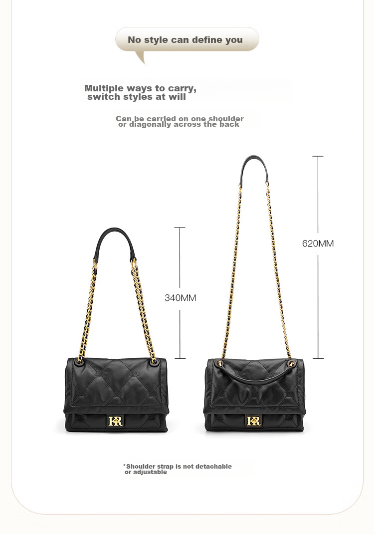 HR Women's Handbag, Top-Grain Leather Shoulder Crossbody Bag, Light Luxury Diamond Pattern Chain Commuter Bag, Birthday Gift 12
