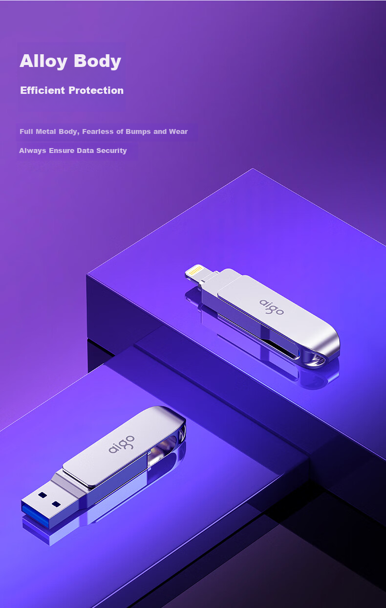 Aigo 256GB Lightning USB3.0 Apple Flash Drive U371, MFI Certified, Compatible with IPhone 14/iPad 9 And Earlier Versions, Dual-Use Flash Drive for Phones And Computers 10