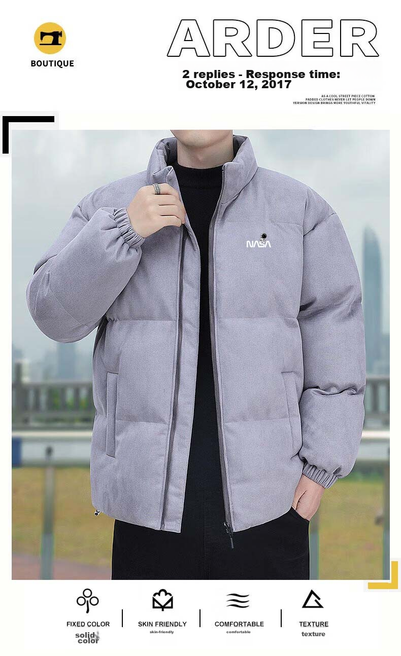 NASA MARVEL Cotton Jacket for Men, Winter Coat, Thick Padded Stand Collar, Suede Trendy Loose-Fit Versatile Couple's Outfit for Me 6