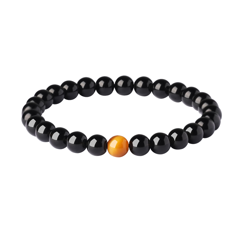 Jinshiling Natural Obsidian Bracelet Unisex Tiger Eye Stone Fortune Beads Buddhist Prayer Beads Birthday Gift for Elders in Zodiac Year