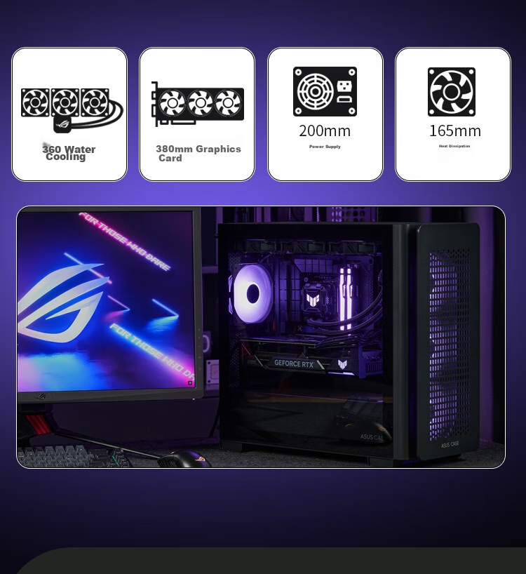 ASUS A23 Dongjianbai Case, Front Mesh Panel/M-ATX/Supports Back-Mounted Motherboard/360mm Water Cooling/3-Sided Dust Protection/Side Transparent Tempered Glass/High-Efficiency Heat Dissipatio 8