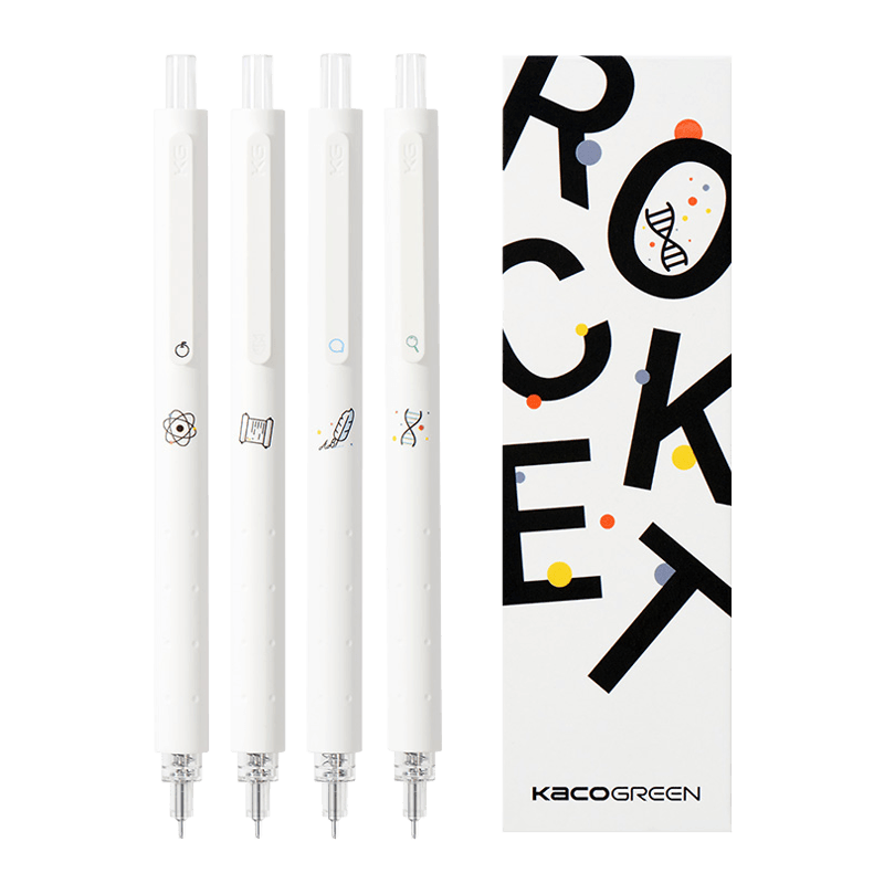 KACO Jingdian Subject II Retractable Gel Pen, Stylish Student Exam Writing Pen, 0.5mm Black Quick-Drying Signature Pen, Ink Pen Carbon Pen, Push-Button Ballpoint Pen, 4-Piece Set