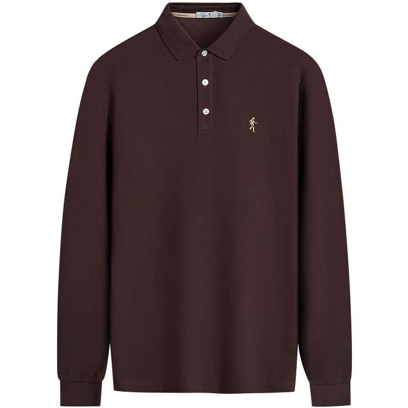 DANCING WOLVES [7A Grade Antibacterial] Pure Cotton Skin-Friendly Versatile Men's Long-Sleeve POLO Shirt, 302 Dark Coffee, 2XL(185)