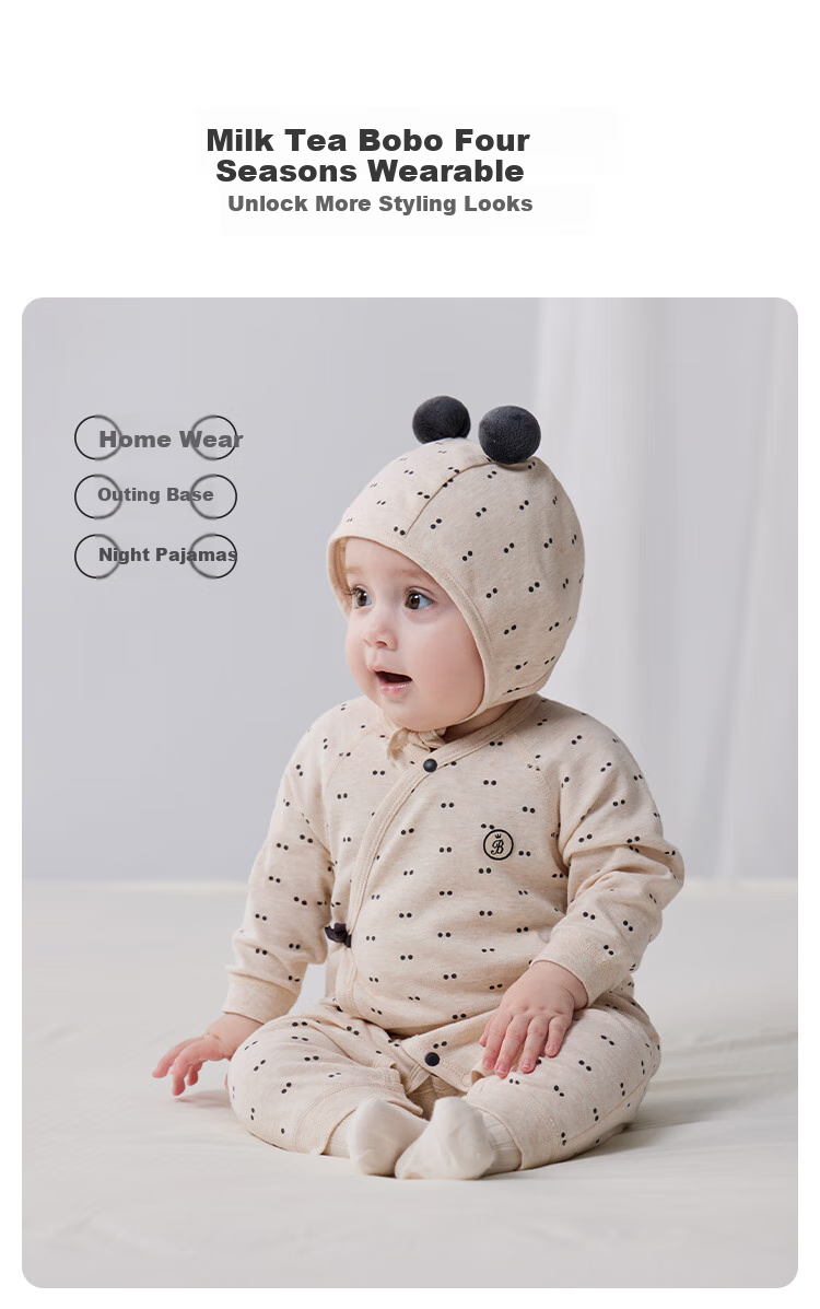Babylove Newborn Onesie Spring And Autumn Pure Cotton Monk-Style Romper, Stylish Newborn Baby Tie-Up Bodysuit, Tummy Protection Autumn Outfit 4