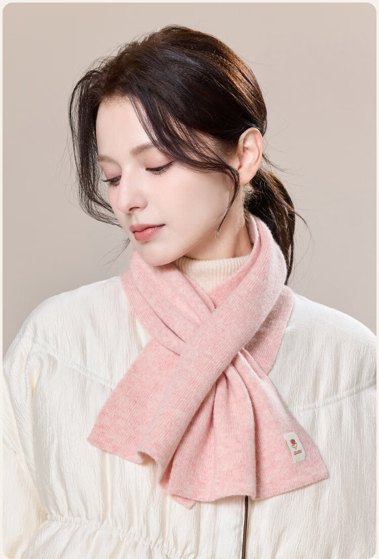 JIUMU Pure Wool Interwoven Small Scarf Women's Autumn Winter Warm Neck Warmer Lightweight Short Scarf for Girls 10
