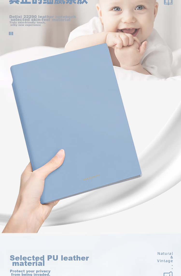 Deli A5/112 Sheets Morandi Color Series Insertable Leather Cover Notebook New Year Gift Journal Diary Notebook 210mm*143mm 22290 Blue 4