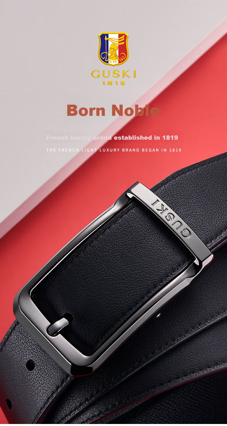 GUSKI Brand Men's Genuine Leather Belt, Gift Box with Rotating Pin Buckle, Birthday Present for Boyfriend Or Husband 1