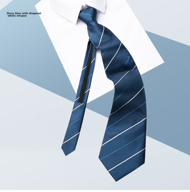 Luomeng Men's Business Necktie, 8cm No-Tie Striped Wedding Zipper Tie, Gift for Husband Or Boyfriend, Navy Blue, Gift Box Packaging 11