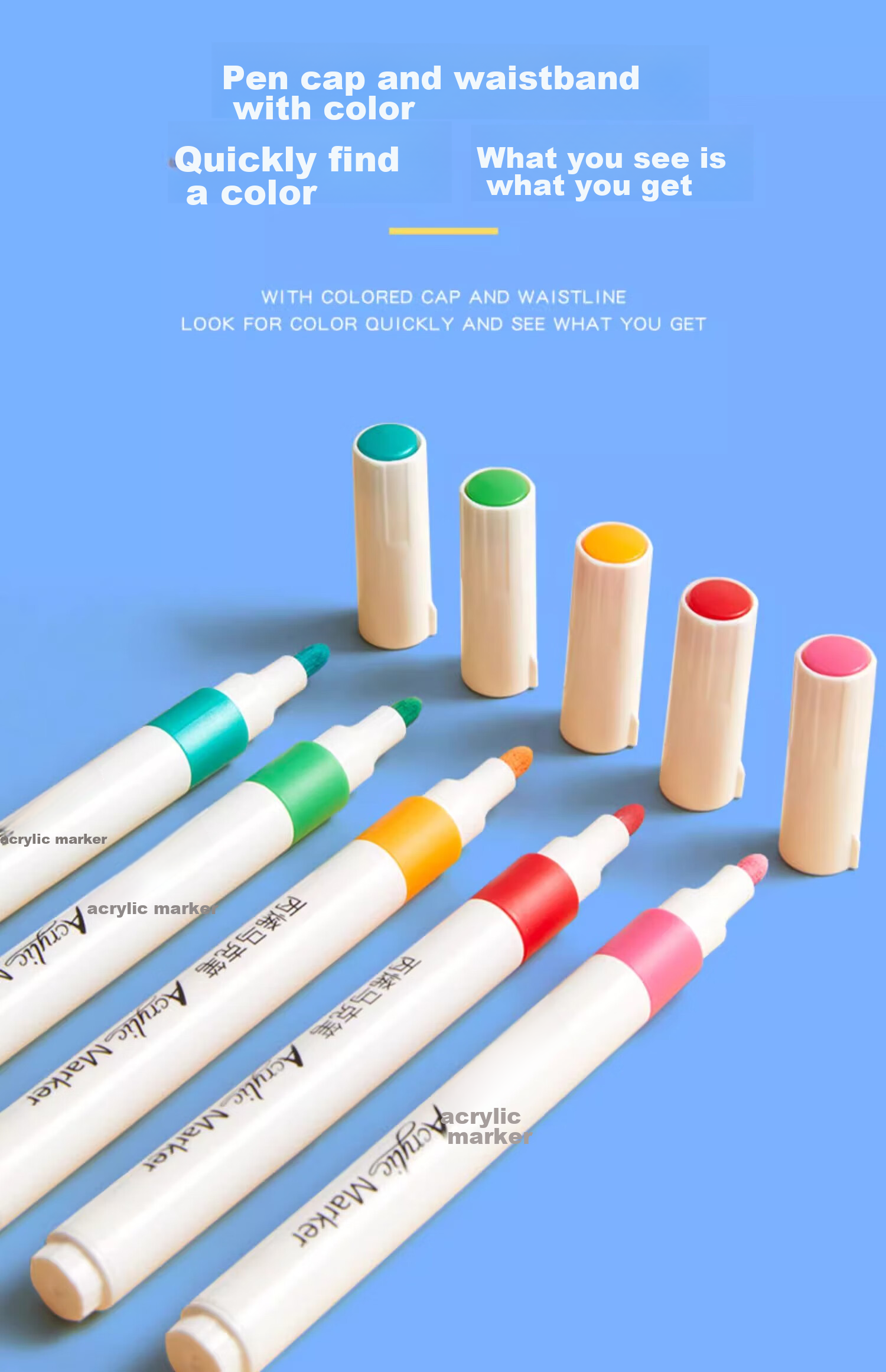 Liupintang Acrylic Markers, Waterproof Non-Translucent Watercolor Pens, Specially Designed for Primary School Students, Soft Tip, Washable, Art Supplies for Students, Kindergarten Children's Drawing Pens, Durable Handles, Acrylic 13
