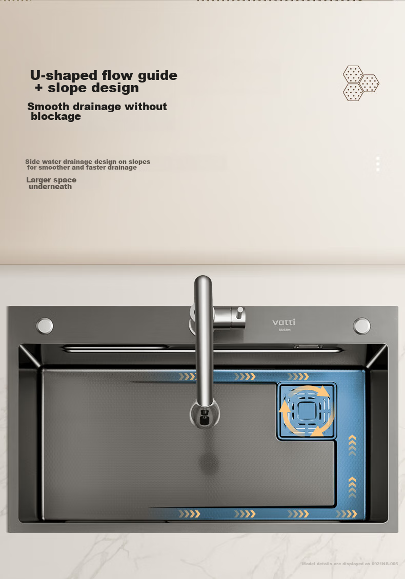VATTI [Renovation Subsidy] Kitchen Sink, Large Single Bowl, Vegetable Washing Basin, Integrated Basin, 304 Stainless Steel Honeycomb Nano S5 14