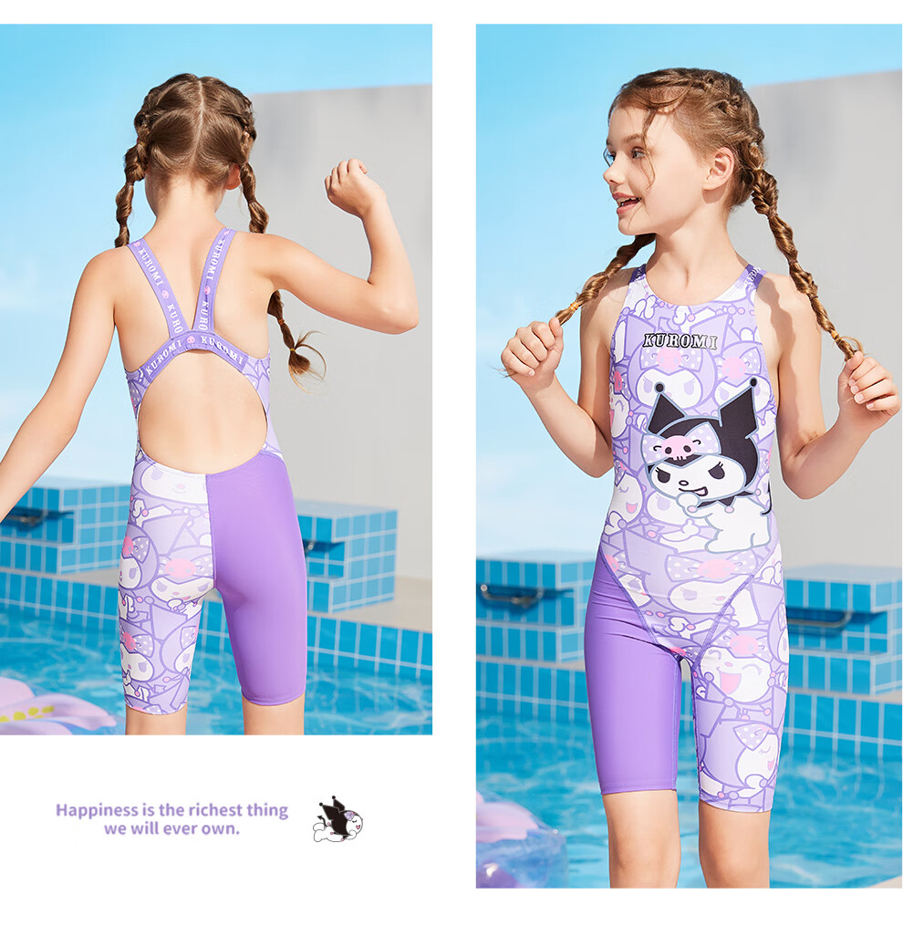 ZOKE Children's One-Piece Swimsuit, Knee-Length Professional Training Sports Girls' Swimwear, 124625888, Purple, Size 18 5