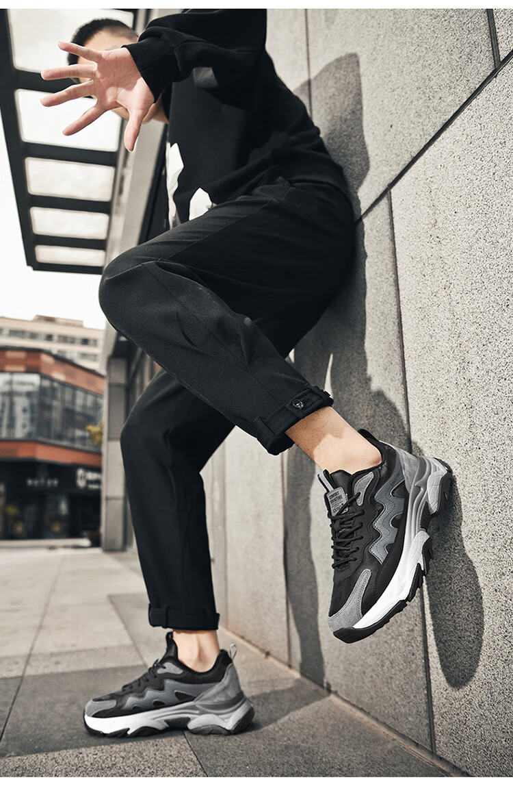 Aokang Men's Shoes, Dad Shoes, Fashionable Versatile Running Thick-Soled Height-Increasing Sneakers, Black, Size 39 9